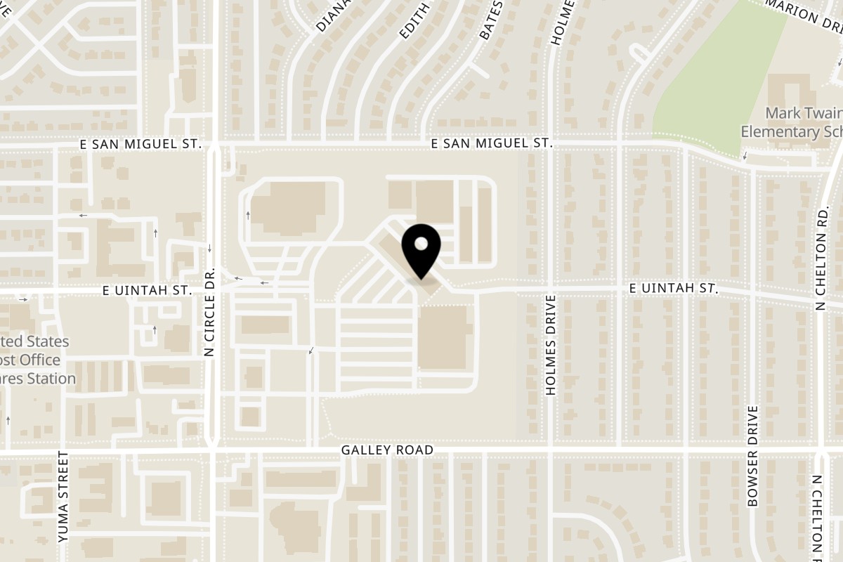 Map showing the location of Hidalgo's Kitchen on 1169 N Circle Dr in Colorado Springs